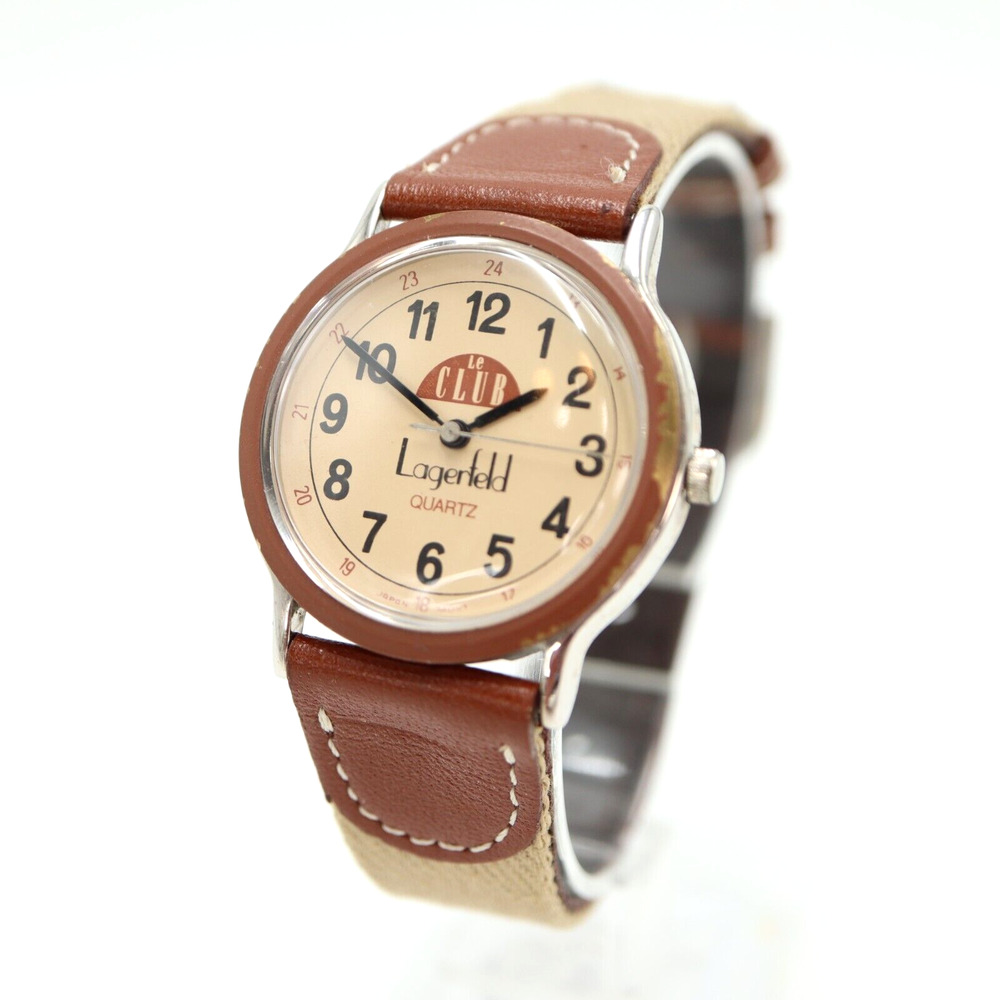 Le Club Lagerfeld Tan Brown Watch 33mm Quartz Leather Strap with New Battery